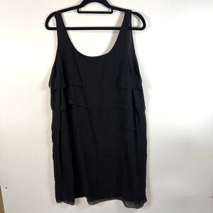 Eileen Fisher Womens Black Layered Sleeveless 100% Silk Midi Dress Sz‎ XL Luxury